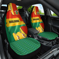 Bolivia Flag Color Car Seat Cover with National Crest, Andean Pattern and Condor Graphic