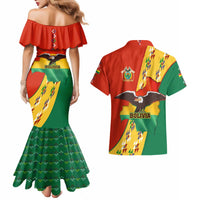 Bolivia Flag Color Couples Matching Mermaid Dress and Hawaiian Shirt with National Crest, Andean Pattern and Condor Graphic