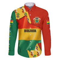 Bolivia Flag Color Family Matching Off The Shoulder Long Sleeve Dress and Hawaiian Shirt with National Crest, Andean Pattern and Condor Graphic