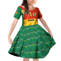 Bolivia Flag Color Family Matching Off Shoulder Short Dress and Hawaiian Shirt with National Crest, Andean Pattern and Condor Graphic