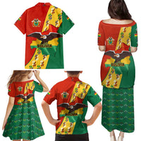 Bolivia Flag Color Family Matching Puletasi and Hawaiian Shirt with National Crest, Andean Pattern and Condor Graphic