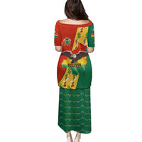 Bolivia Flag Color Family Matching Puletasi and Hawaiian Shirt with National Crest, Andean Pattern and Condor Graphic