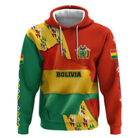 Bolivia Flag Color Hoodie with National Crest, Andean Pattern and Condor Graphic