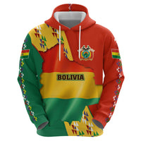 Bolivia Flag Color Hoodie with National Crest, Andean Pattern and Condor Graphic