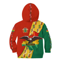 Bolivia Flag Color Kid Hoodie with National Crest, Andean Pattern and Condor Graphic
