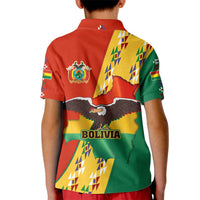 Bolivia Flag Color Kid Polo Shirt with National Crest, Andean Pattern and Condor Graphic