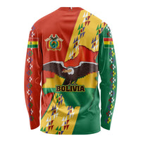 Bolivia Flag Color Long Sleeve Shirt with National Crest, Andean Pattern and Condor Graphic