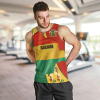 Bolivia Flag Color Men Tank Top with National Crest, Andean Pattern and Condor Graphic