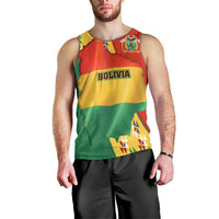 Bolivia Flag Color Men Tank Top with National Crest, Andean Pattern and Condor Graphic