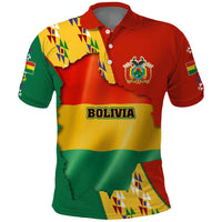 Bolivia Flag Color Polo Shirt with National Crest, Andean Pattern and Condor Graphic