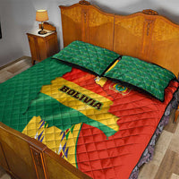 Bolivia Flag Color Quilt Bed Set with National Crest, Andean Pattern and Condor Graphic