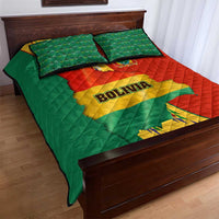 Bolivia Flag Color Quilt Bed Set with National Crest, Andean Pattern and Condor Graphic