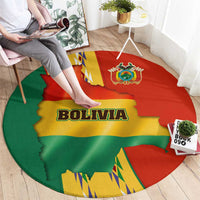 Bolivia Flag Color Round Carpet with National Crest, Andean Pattern and Condor Graphic