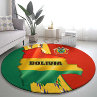 Bolivia Flag Color Round Carpet with National Crest, Andean Pattern and Condor Graphic