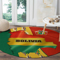 Bolivia Flag Color Round Carpet with National Crest, Andean Pattern and Condor Graphic