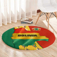 Bolivia Flag Color Round Carpet with National Crest, Andean Pattern and Condor Graphic