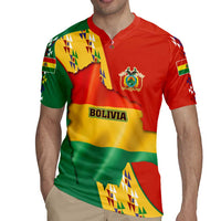 Bolivia Flag Color Rugby Jersey with National Crest, Andean Pattern and Condor Graphic