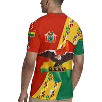 Bolivia Flag Color Rugby Jersey with National Crest, Andean Pattern and Condor Graphic