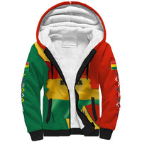 Bolivia Flag Color Sherpa Hoodie with National Crest, Andean Pattern and Condor Graphic