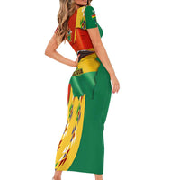 Bolivia Flag Color Short Sleeve Bodycon Dress with National Crest, Andean Pattern and Condor Graphic