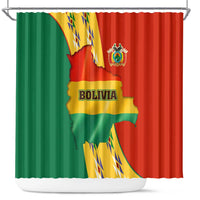 Bolivia Flag Color Shower Curtain with National Crest, Andean Pattern and Condor Graphic