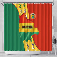 Bolivia Flag Color Shower Curtain with National Crest, Andean Pattern and Condor Graphic