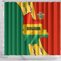 Bolivia Flag Color Shower Curtain with National Crest, Andean Pattern and Condor Graphic