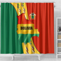 Bolivia Flag Color Shower Curtain with National Crest, Andean Pattern and Condor Graphic