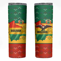 Bolivia Flag Color Skinny Tumbler with National Crest, Andean Pattern and Condor Graphic