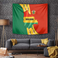 Bolivia Flag Color Tapestry with National Crest, Andean Pattern and Condor Graphic