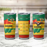 Bolivia Flag Color Tumbler Cup with National Crest, Andean Pattern and Condor Graphic