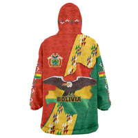 Bolivia Flag Color Wearable Blanket Hoodie with National Crest, Andean Pattern and Condor Graphic
