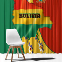 Bolivia Flag Color Window Curtain with National Crest, Andean Pattern and Condor Graphic