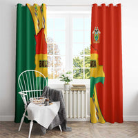 Bolivia Flag Color Window Curtain with National Crest, Andean Pattern and Condor Graphic