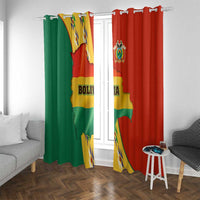 Bolivia Flag Color Window Curtain with National Crest, Andean Pattern and Condor Graphic
