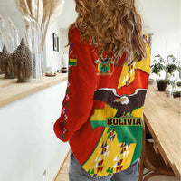 Bolivia Flag Color Women Casual Shirt with National Crest, Andean Pattern and Condor Graphic