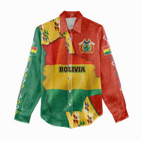 Bolivia Flag Color Women Casual Shirt with National Crest, Andean Pattern and Condor Graphic