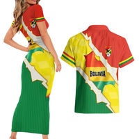 Bolivia Vamos La Verde Couples Matching Short Sleeve Bodycon Dress and Hawaiian Shirt with Flag Colors and National Football Crest