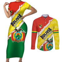 Bolivia Vamos La Verde Couples Matching Short Sleeve Bodycon Dress and Long Sleeve Button Shirt with Flag Colors and National Football Crest