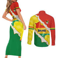 Bolivia Vamos La Verde Couples Matching Short Sleeve Bodycon Dress and Long Sleeve Button Shirt with Flag Colors and National Football Crest