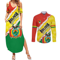 Bolivia Vamos La Verde Couples Matching Summer Maxi Dress and Long Sleeve Button Shirt with Flag Colors and National Football Crest
