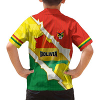Bolivia Vamos La Verde Family Matching Off The Shoulder Long Sleeve Dress and Hawaiian Shirt with Flag Colors and National Football Crest