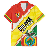 Bolivia Vamos La Verde Family Matching Off The Shoulder Long Sleeve Dress and Hawaiian Shirt with Flag Colors and National Football Crest