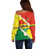 Bolivia Vamos La Verde Off Shoulder Sweater with Flag Colors and National Football Crest
