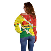 Bolivia Vamos La Verde Off Shoulder Sweater with Flag Colors and National Football Crest