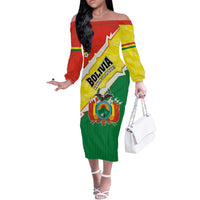 Bolivia Vamos La Verde Off The Shoulder Long Sleeve Dress with Flag Colors and National Football Crest