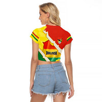 Bolivia Vamos La Verde Raglan Cropped T Shirt with Flag Colors and National Football Crest