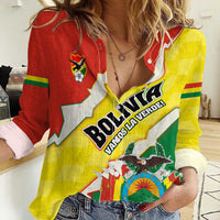 Bolivia Vamos La Verde Women Casual Shirt with Flag Colors and National Football Crest