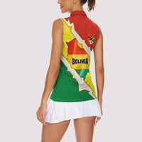 Bolivia Vamos La Verde Women Sleeveless Polo Shirt with Flag Colors and National Football Crest