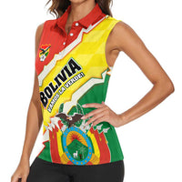 Bolivia Vamos La Verde Women Sleeveless Polo Shirt with Flag Colors and National Football Crest